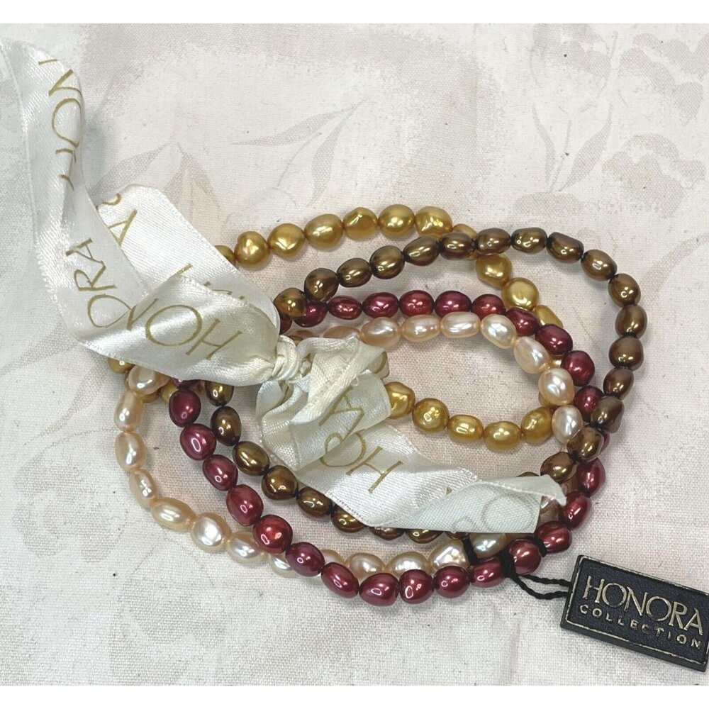 Honora Fine Fresh Water Baroque Pearl Bracelets-4 Stretch Earth Tones-NOS